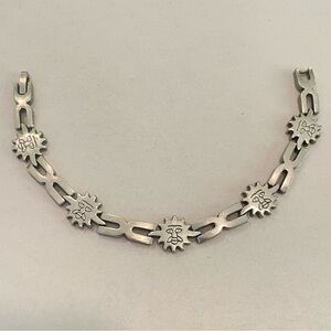 Mexican Sunflower faces bracelet 925 sterling silver Vintage 26 Grams